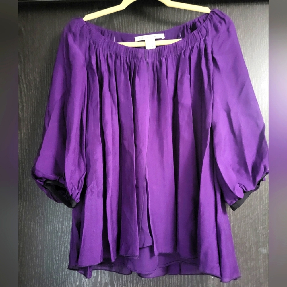 Diane Von Furstenberg Purple Ruffled 3/4 Sleeve Blouse